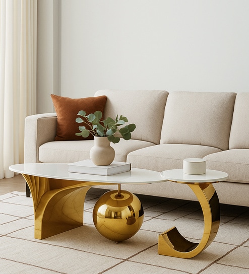 Eolande Faux Marble Coffee Table In Gold Pvd Finish