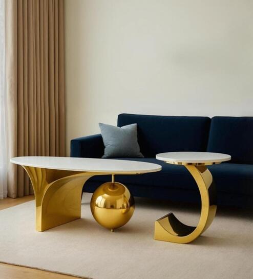 Eolande Faux Marble Coffee Table In Gold Pvd Finish