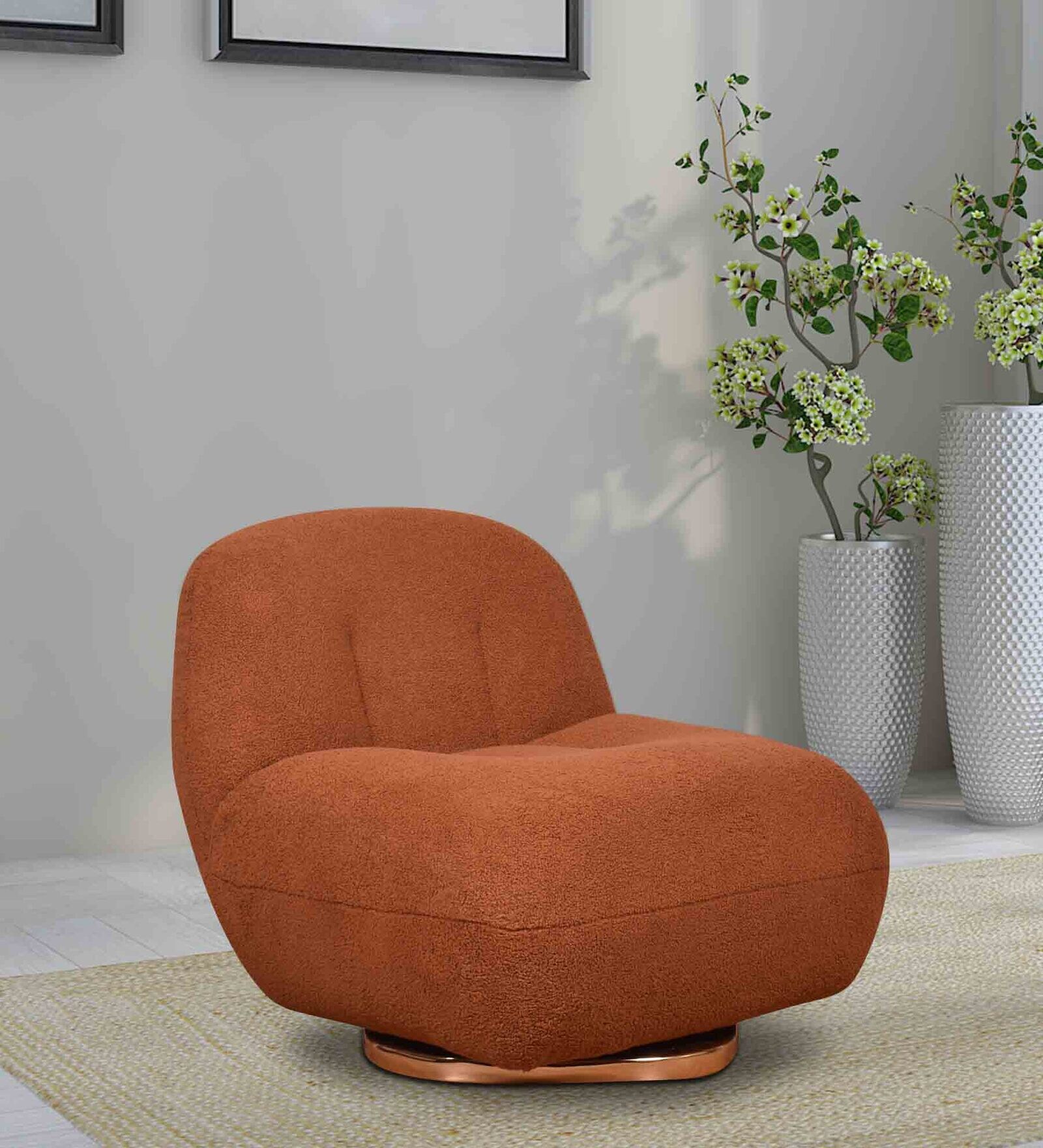 Epephanio Fabric Swivel Lounge Chair In Rust Color