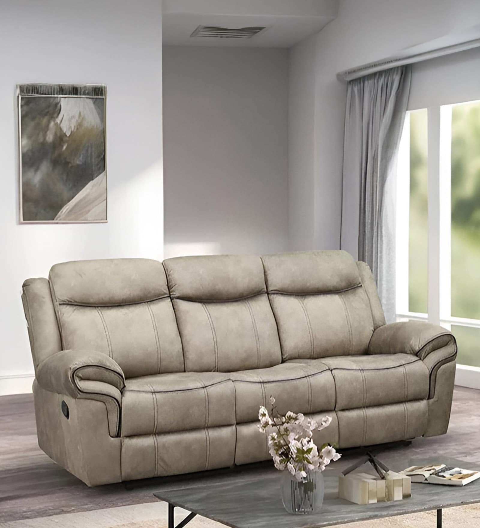 Epoch Fabric 3 Seater  Manual  Recliner in Brown Colour