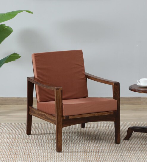 Epinal Sheesham Wood Arm Chair In Provincial Teak Finish And Mocha Mousse Colour