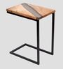 Epoxy Solid Wood End Table in Translucent Black  Finish