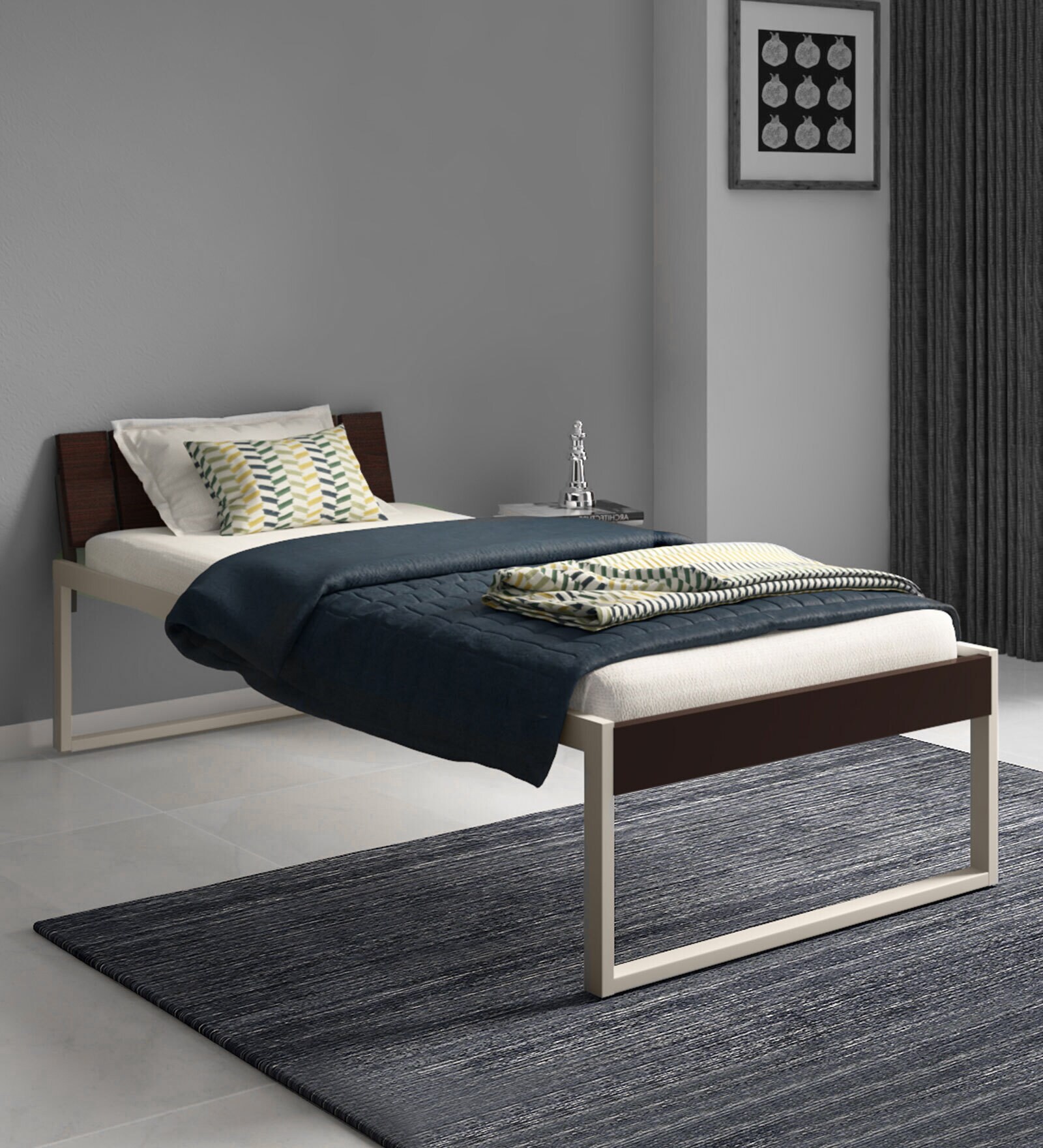 EQ Single Size Bed in Brown & White Colour EQ Single Size Bed in Brown & White Colour