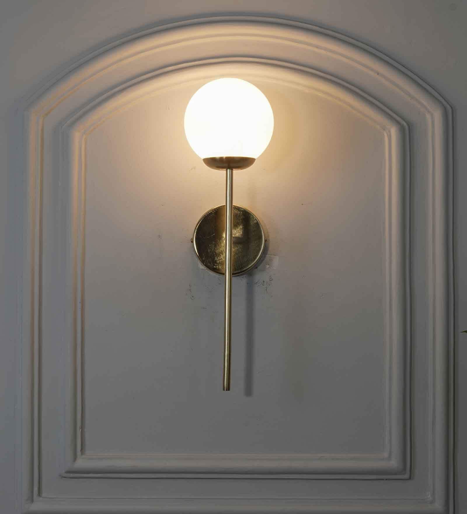 Equinoxe Metal Shine Brass Finish With Frosted White Glass Wall Light