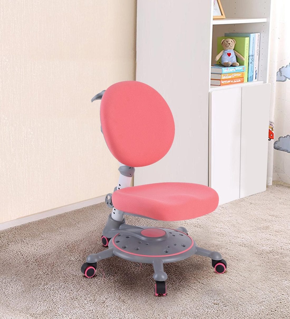 Buy Ergonomic Chair with Adjustable Seating and Backrest in Pink Color