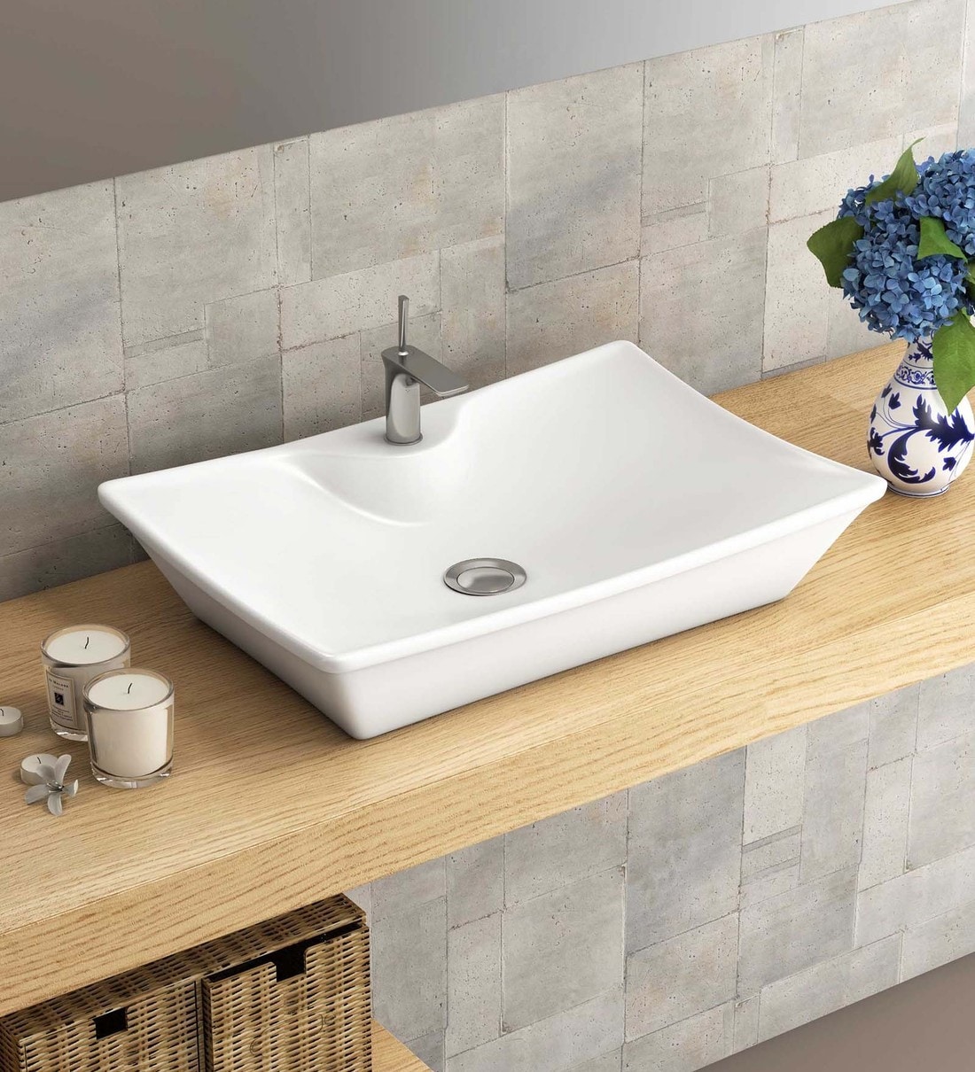 Buy Rectangular Shape Ceramic White Counter Top Wash Basin ...