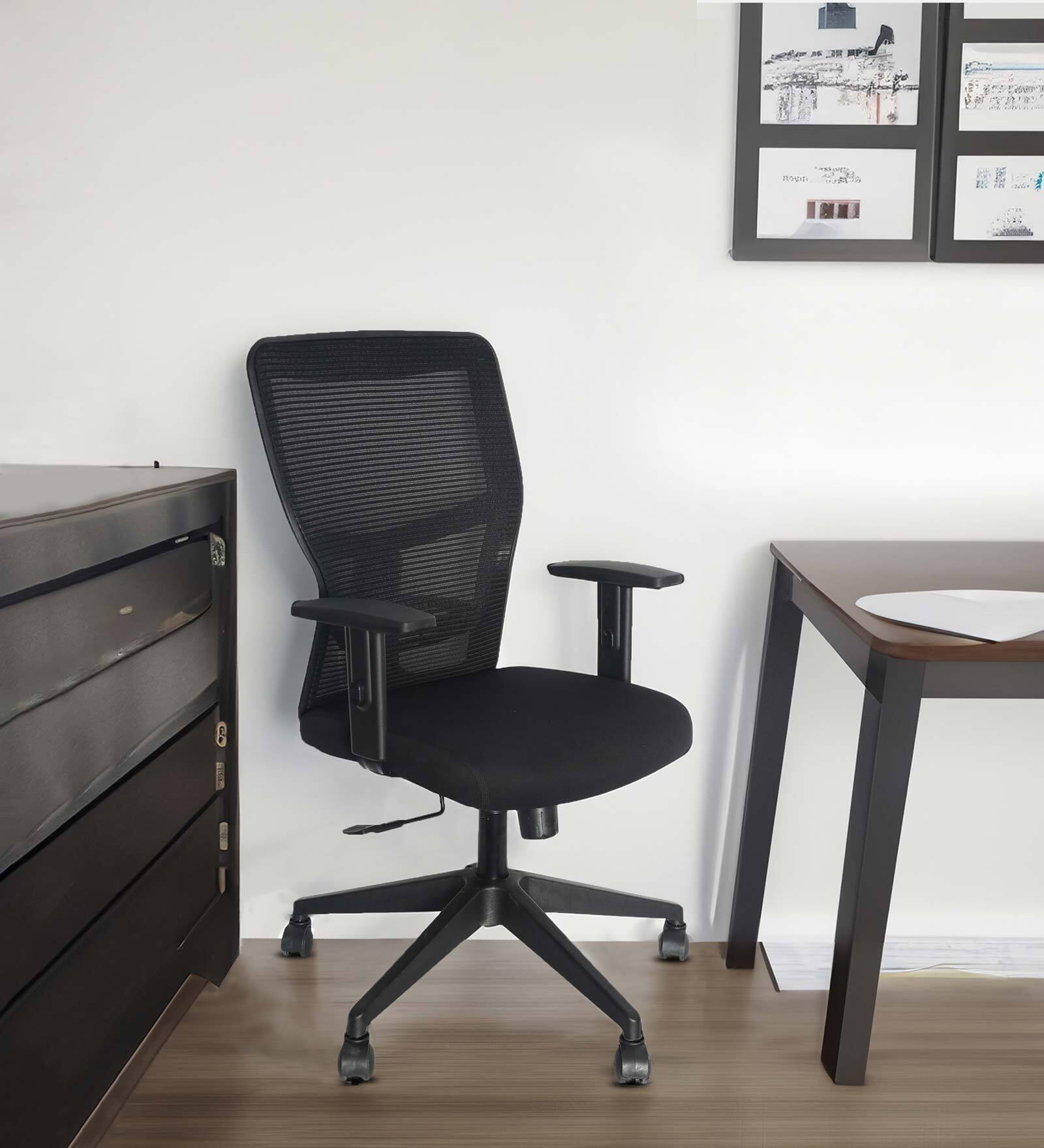 Ergo Breathable Mesh Mid Back Ergonomic Chair In Black Colour With Headrest