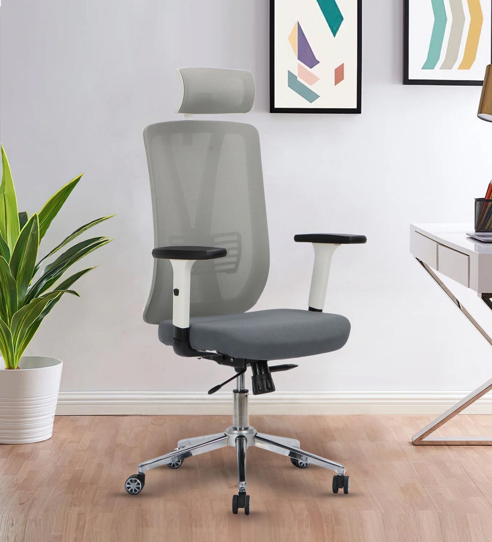 Ergo Spine Breathable Mesh Ergonomic Chair in White And Gray Colour