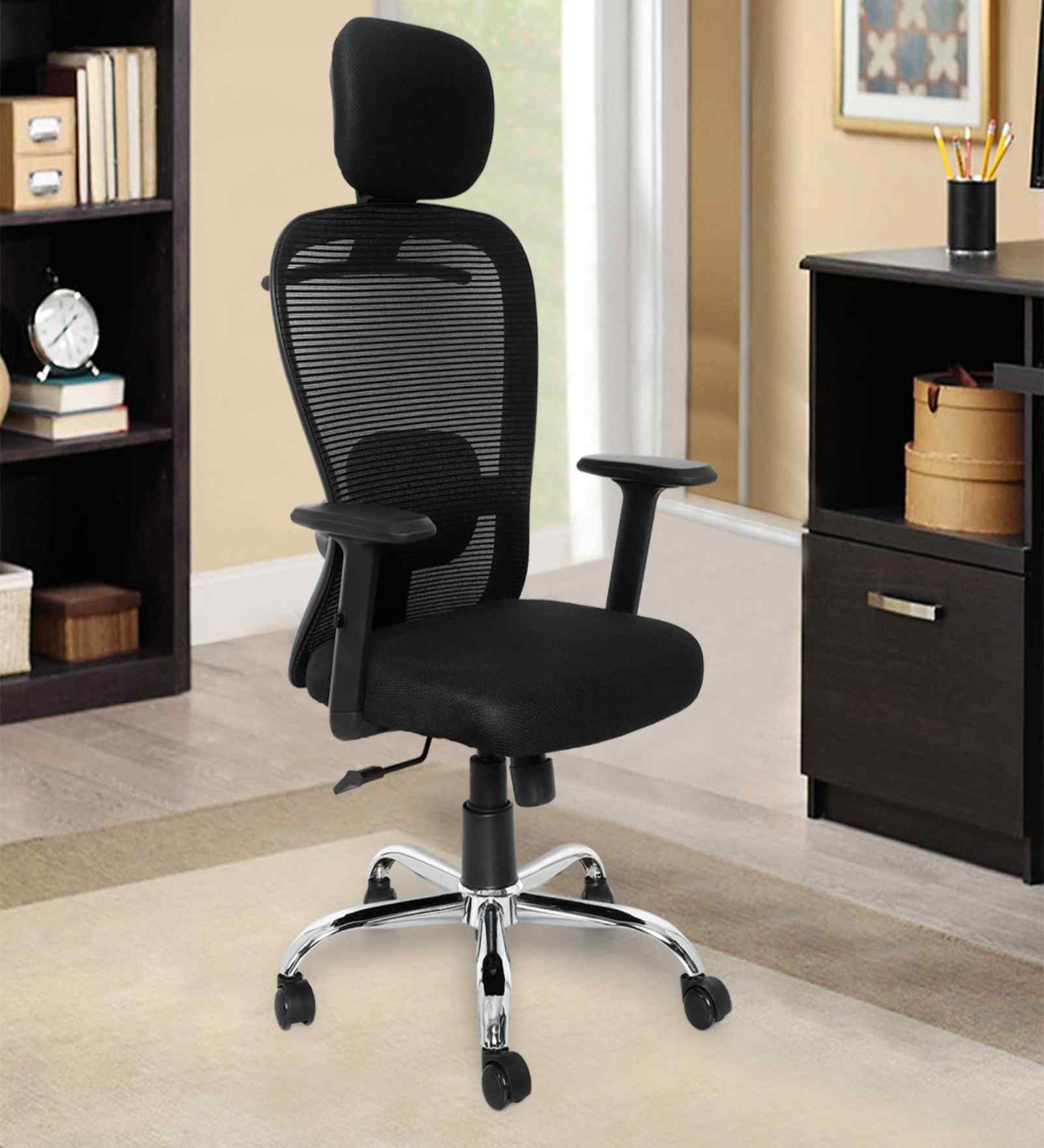 Ergonomic Office Chair With  Adjustable Armrests In Black Colour