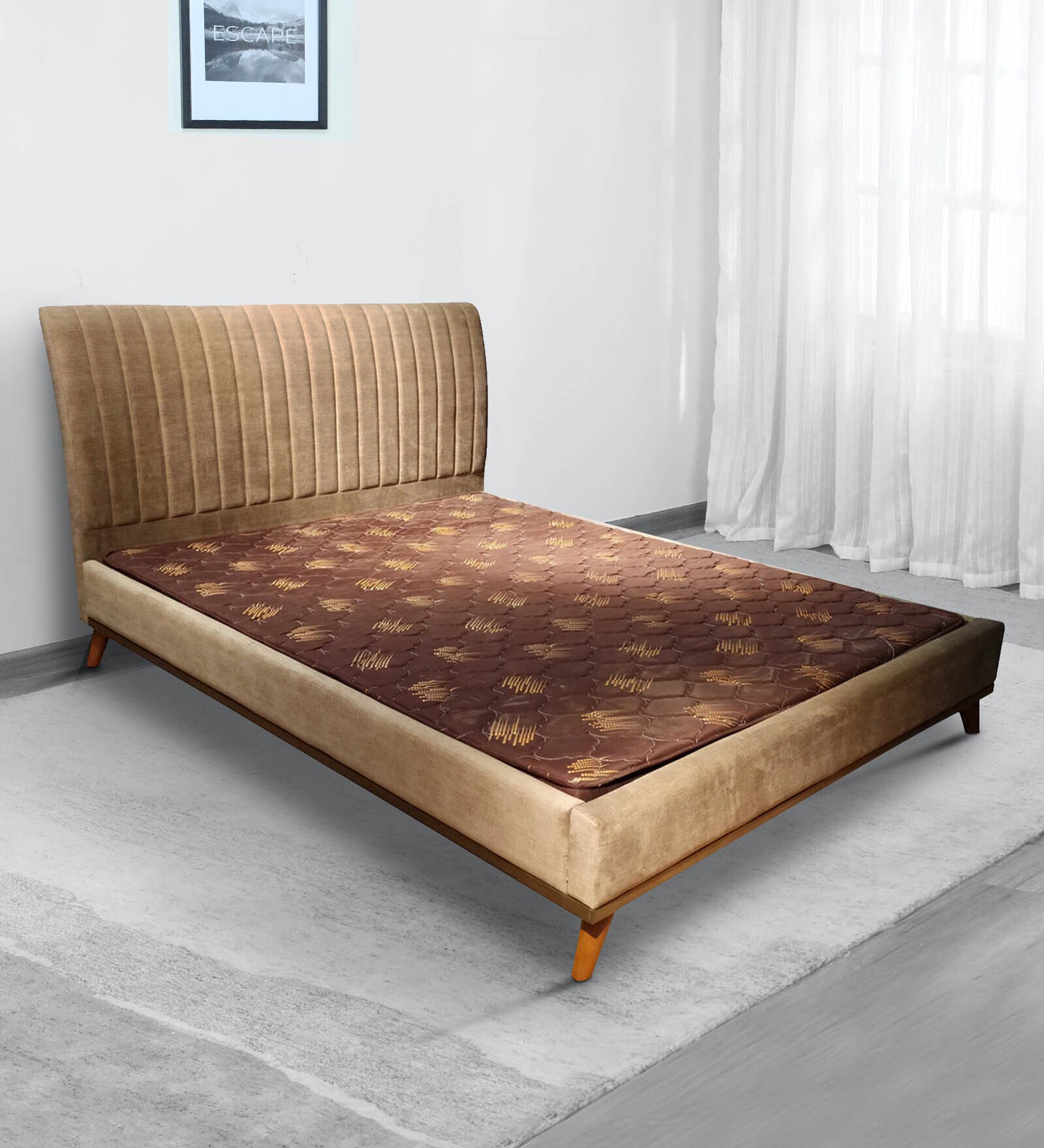 Erica Uphosltered Queen Size Bed In Brown Colour