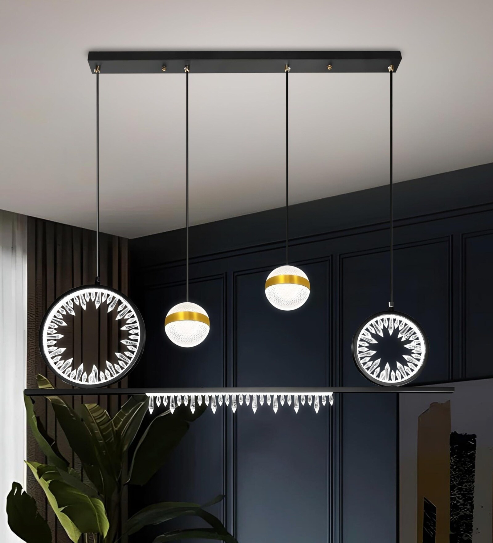 Eris 72W | 100 Cm | Google & Alexa | Height Adjustable | 3 Light Mode | Modern LED Ceiling Chandelier for Living Room, Dining, Bedroom, Hall, Kitchen, Office,Luxury Decorative Lighting