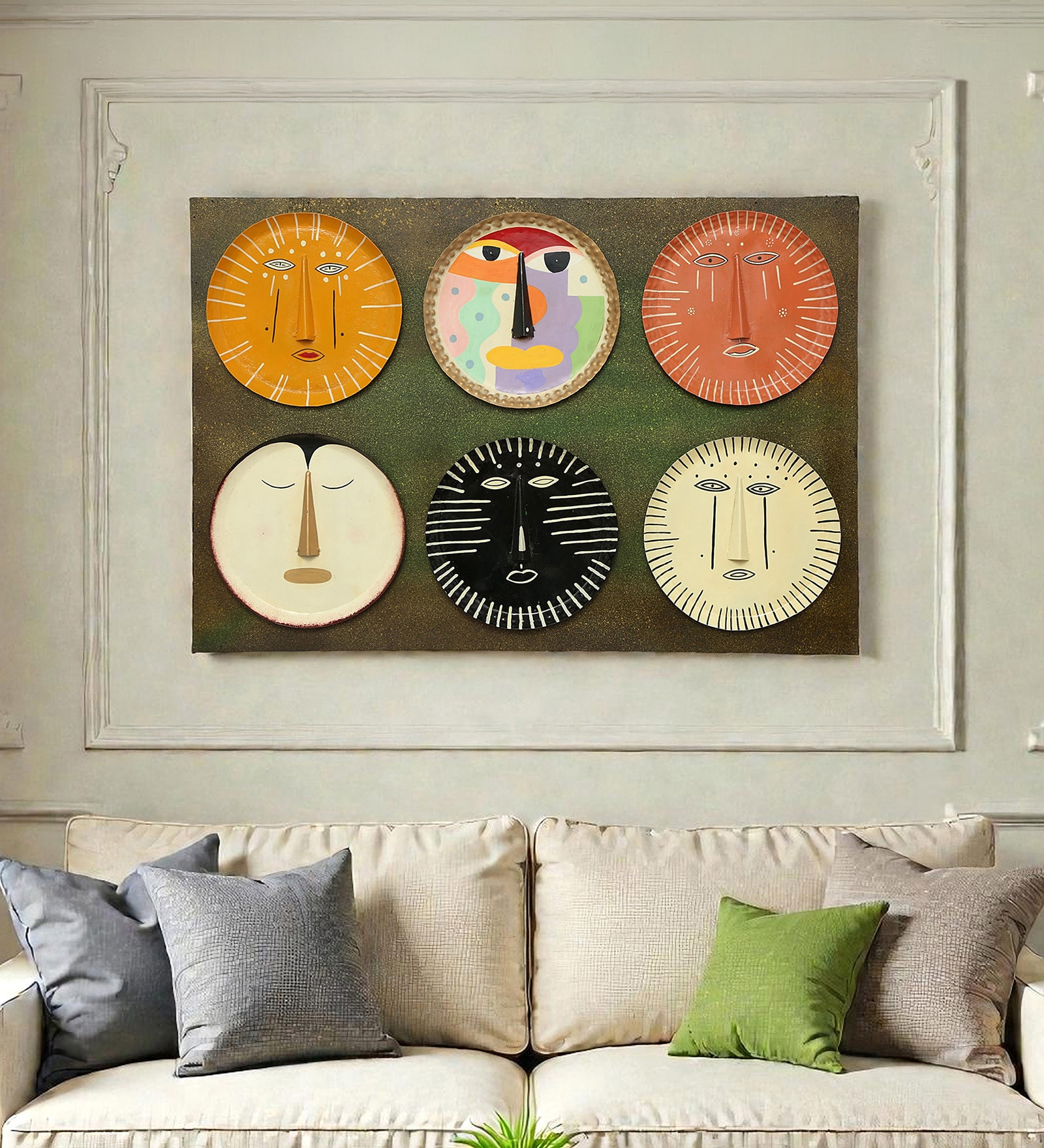 Eros Abstract Faces Metal Wall Art On Board