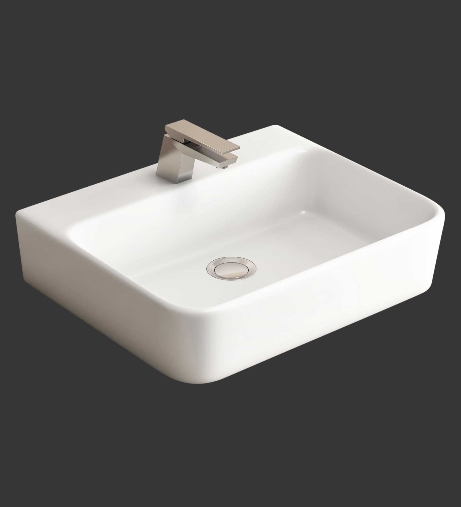 Rectangular Shape Ceramic White Counter Top Wash Basin (L: 20, W: 13, H: 6 Inches)