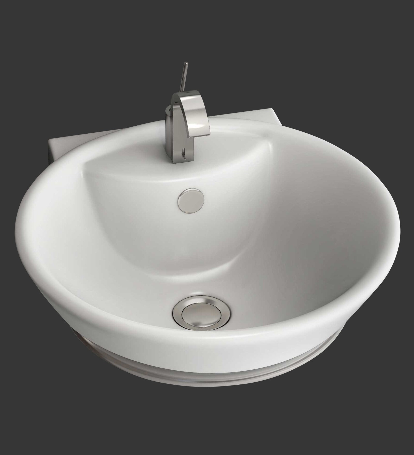Ceramic Round Shape White Wall Mounted Wash Basin (H: 7.6, W: 18.4, D: 18.4 Inches)