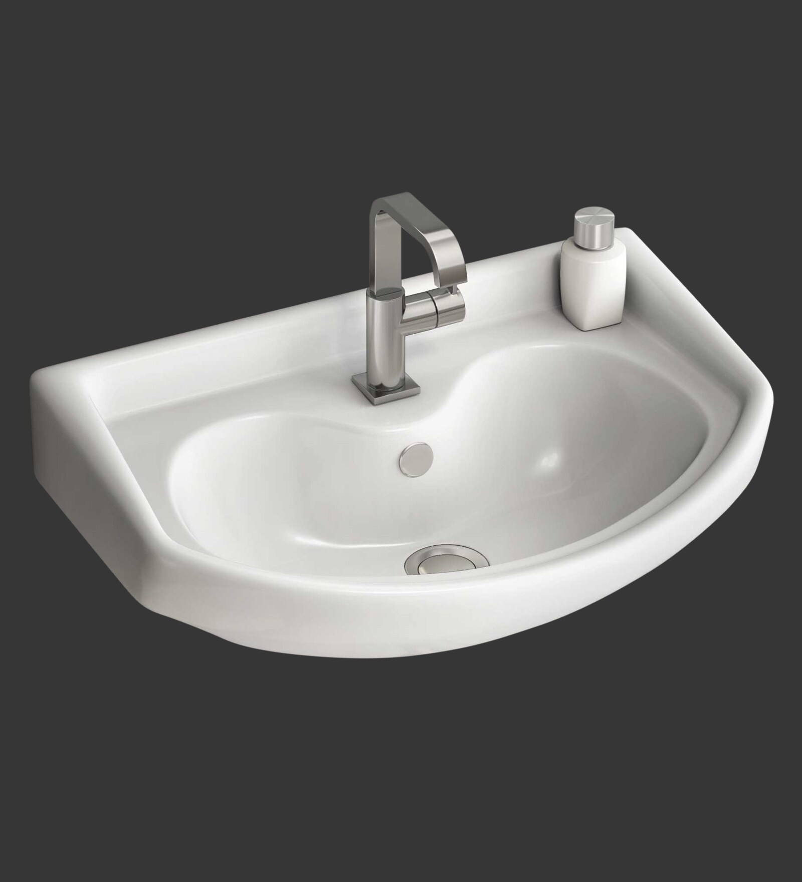 Ceramic U-Shape White Wall Mounted Wash Basin (H: 8, W: 18, D: 12.8 Inches)