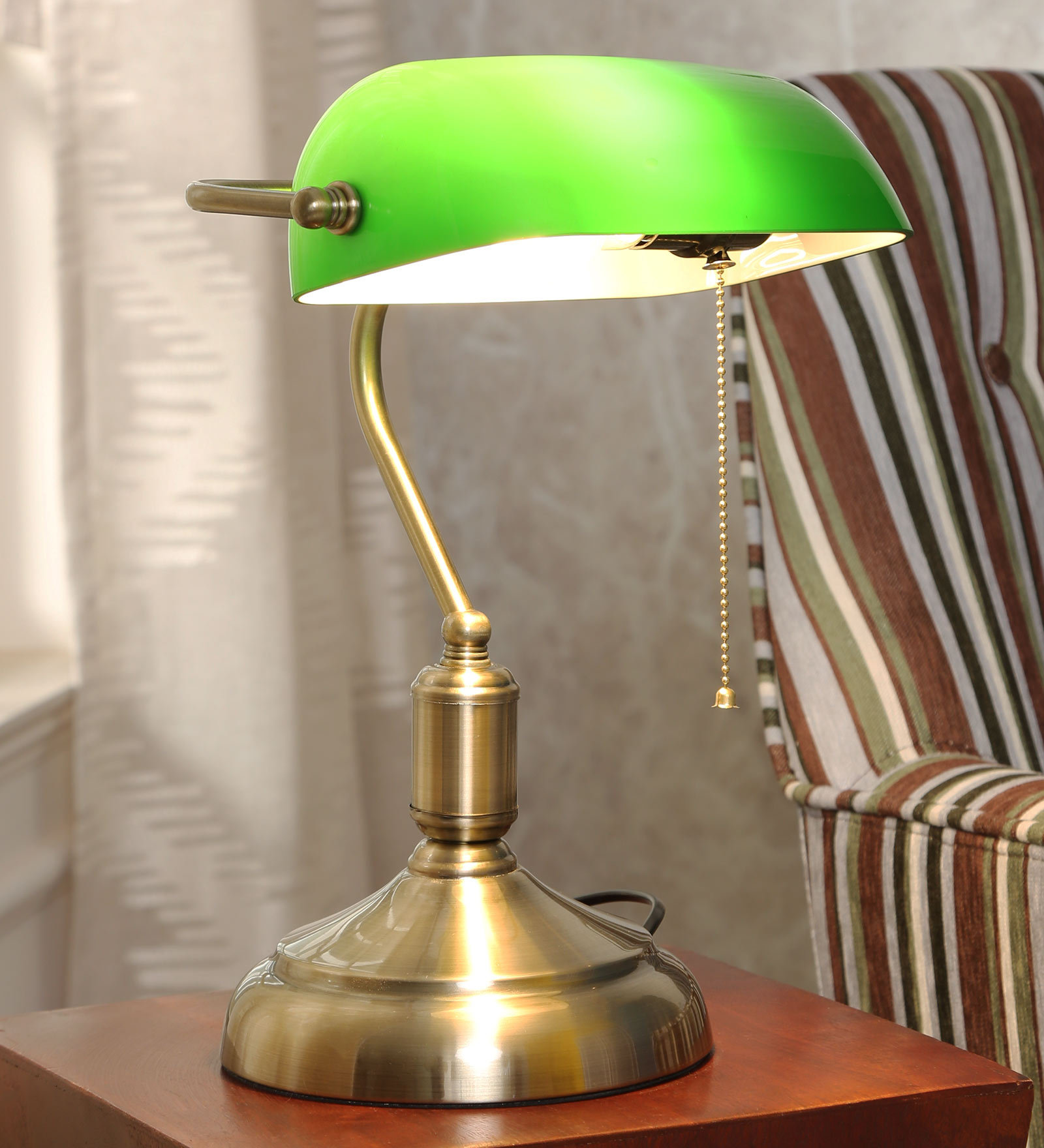 Green Shade Study Lamp with Metal Base