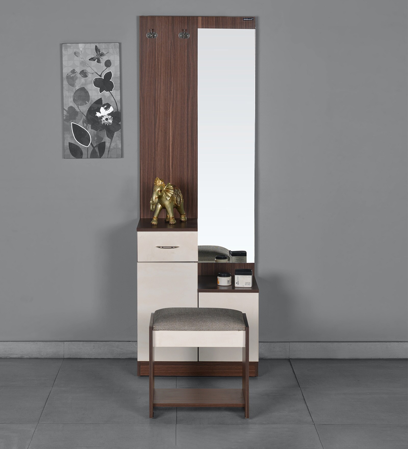 Erwin Dressing Table with Stool in Walnut & White Finish