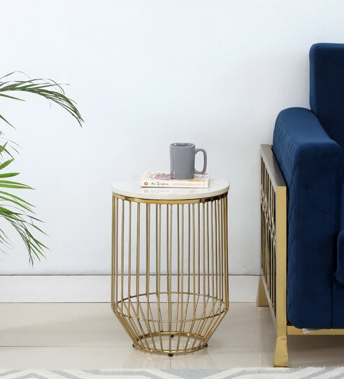 Ertil Metal End Table with Porcelain Top