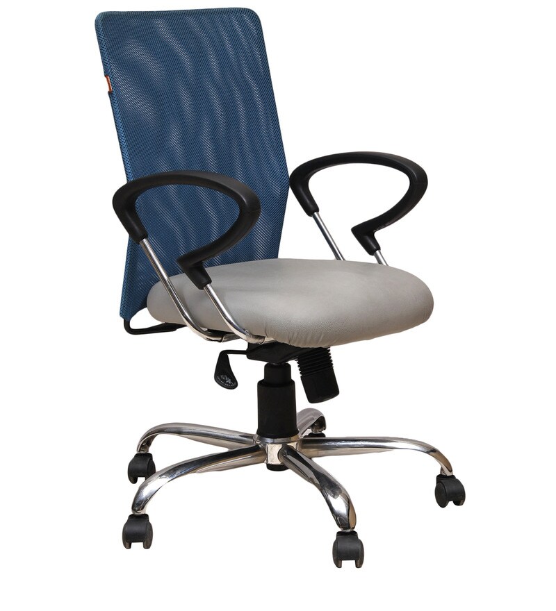 Buy Ergonomic Mid Back Chair in Blue & White Colour by Geeken Online