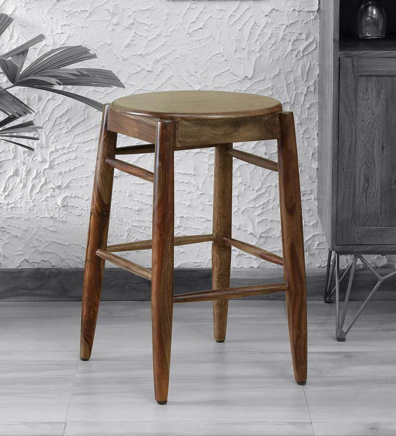 Buy Eris Solid Wood Bar Stool in Sheesham Stone Finish By Woodsworth