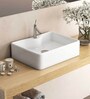 Rectangular Shape Ceramic White Counter Top Wash Basin (L: 19, W: 15, H: 6 Inches)