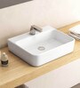 Rectangular Shape Ceramic White Counter Top Wash Basin (L: 20, W: 13, H: 6 Inches)
