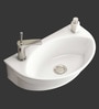 Ceramic U-Shape White Wall Mounted Wash Basin (H: 5.6, W: 16, D: 11.2 Inches)