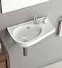 Ceramic Rectangular Shape White Wall Mounted Wash Basin (H: 7.6, W: 20, D: 12 Inches)