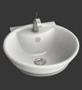 Ceramic Round Shape White Wall Mounted Wash Basin (H: 7.6, W: 18.4, D: 18.4 Inches)