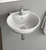 Ceramic Round Shape White Wall Mounted Wash Basin (H: 7.6, W: 18.4, D: 18.4 Inches)