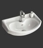 Ceramic U-Shape White Wall Mounted Wash Basin (H: 8, W: 18, D: 12.8 Inches)