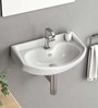 Ceramic U-Shape White Wall Mounted Wash Basin (H: 8, W: 18, D: 12.8 Inches)