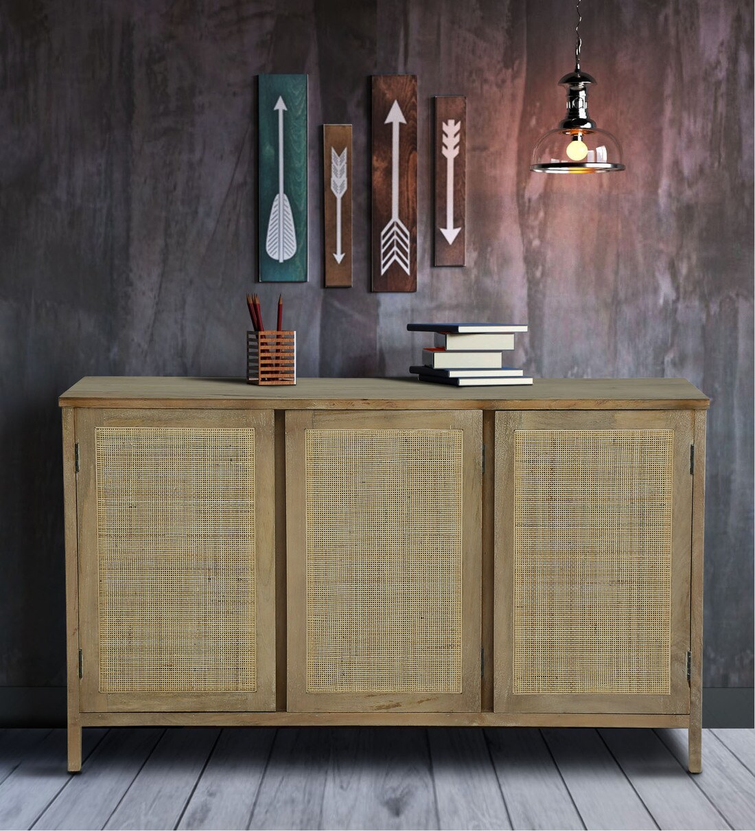 Buy Essex Solid Wood Sideboard with Cane Work in Heritage White Finish