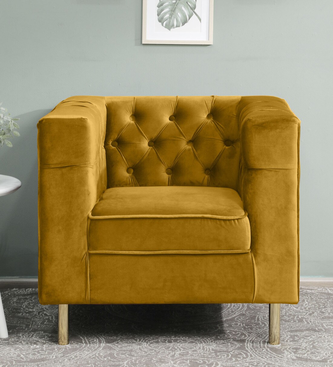 Buy Estevan Velvet 1 Seater Sofa in Yellow Colour at 13 OFF by