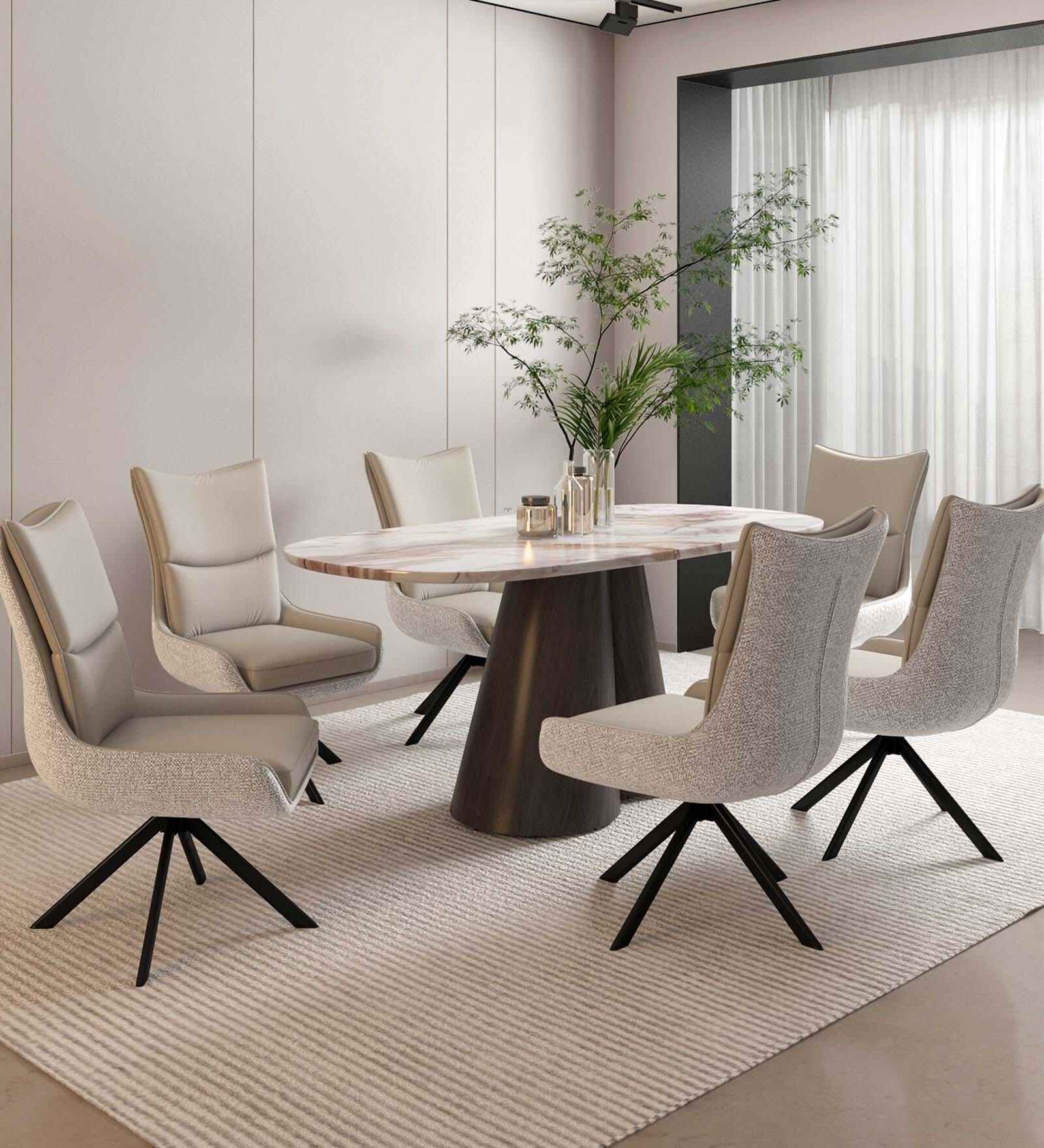 Esmeralda 6 Seater Dining Set In Beige Colour With Matte Finish Esmeralda 6 Seater Dining Set In Beige Colour With Matte Finish