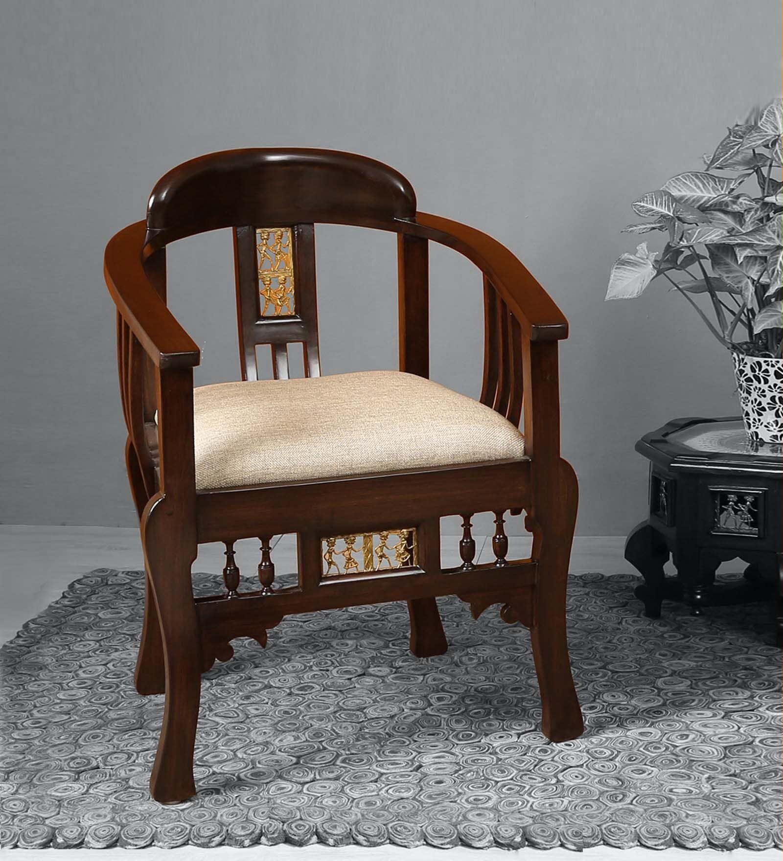 Espa Teak Wood Arm Chair in Walnut Colour