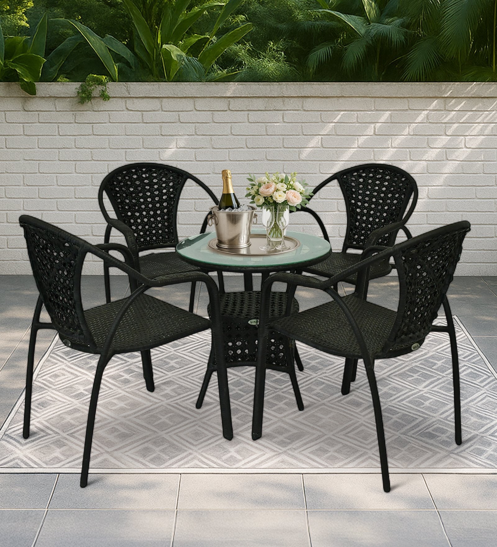 Esperance Wicker Table And Chair Set In Black Finish