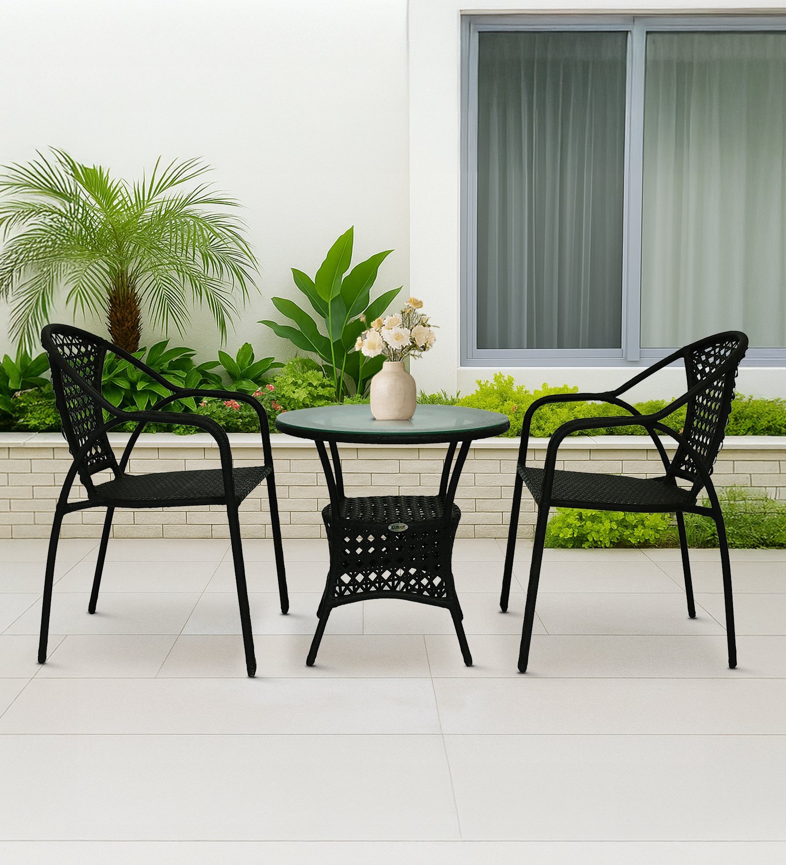 Esperance Wicker Table And Chair Set In Black Finish