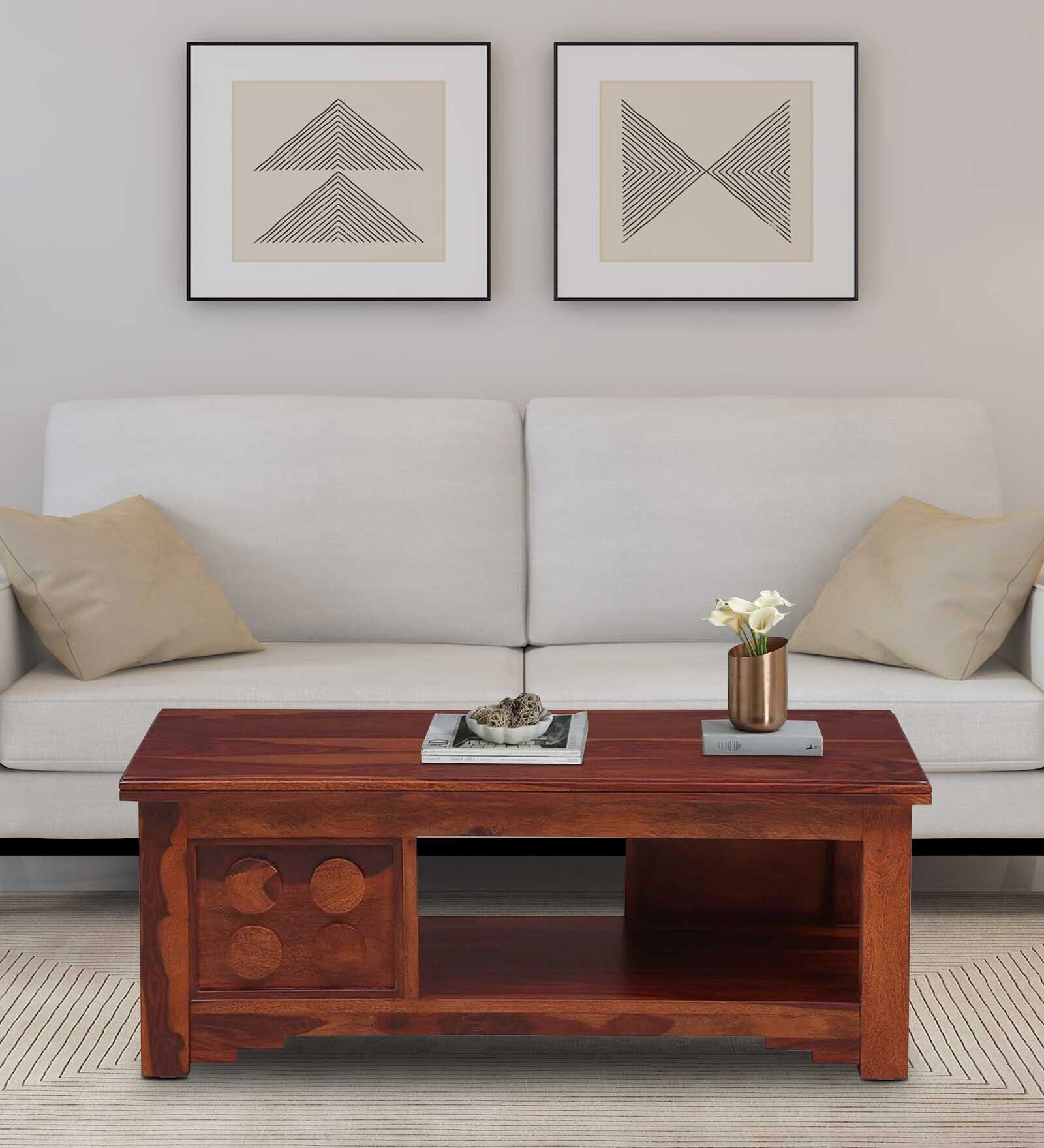 Kazan Sheesham Wood Coffee Table in Scratch Resistant Honey Oak Finish