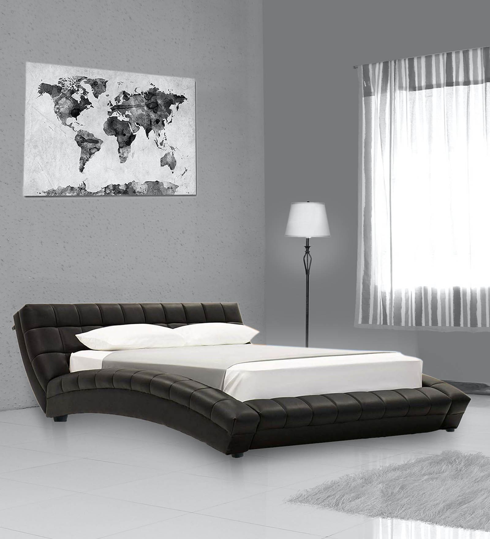 Buy Essential Leatherette Upholstered Queen Size Bed In Black Colour At ...