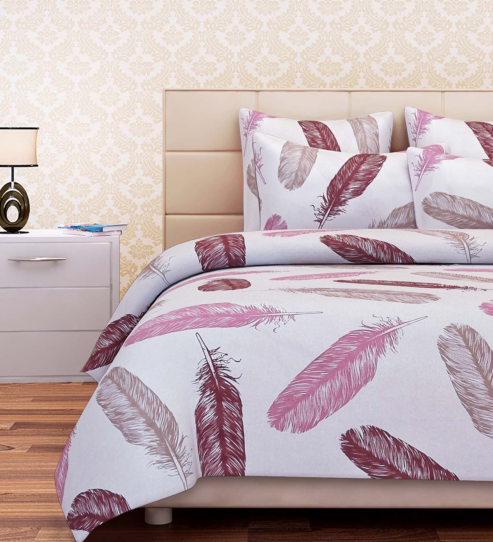 Pink Floral 144 TC Cotton Queen Sized Bed Sheets with 2 Pillow Covers