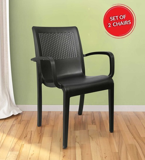 Buy Esctasy Set Of 2 Plastic Chair In Black Colour By Cello Online Armed Plastic Chairs Chairs Furniture Pepperfry Product