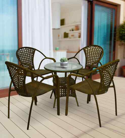 Esperance Wicker Table And Chair Set In Brown Finish