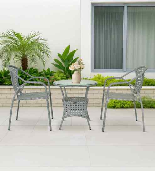 Esperance Wicker Table And Chair Set ( With 2 Chairs ) In White Finish