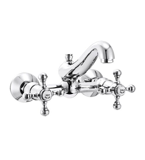 Essess By Asian Paints Silver Brass Sink Mixer With Swinging Spout Wall Mounted Model