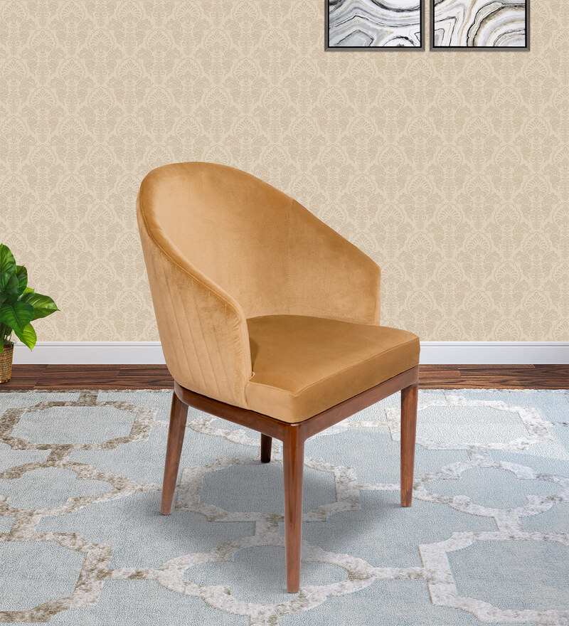 Buy Estella Teak Wood Chair Fabric Dining Chair In Brown Colour by