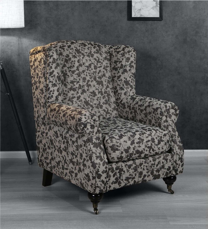 grey floral armchair