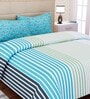 Blue Striped 144 TC Cotton Queen Sized Bed Sheets with 2 Pillow Covers