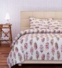 Brown Floral 144 TC Cotton Queen Sized Bed Sheets with 2 Pillow Covers