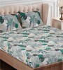 Green Floral 144 TC Cotton Queen Sized Bed Sheets with 2 Pillow Covers